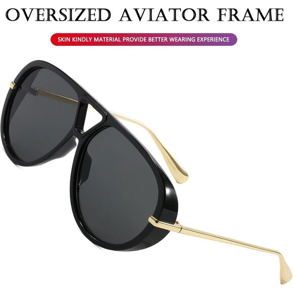 🆕Women Grey Oversized Sunglasses Retro Trendy Shield Big Large Fashion Shades - Picture 2 of 7